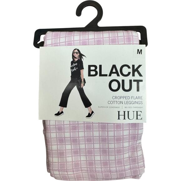 HUE Pink Gingham Cropped Flare Cotton Leggings M NWT Blackout No See-Throug - Picture 1 of 9